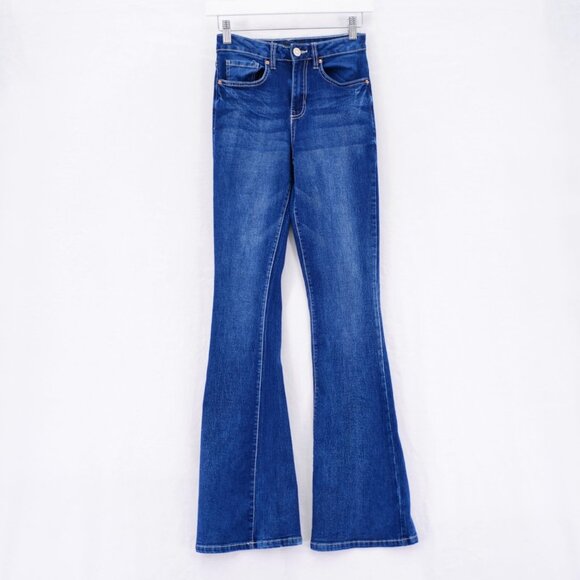 YMI Bootcut Blue Stone Wash Whisker Mid Rise Jeans -1/25- 24 / 33.5 Cotton Polye - Picture 1 of 9